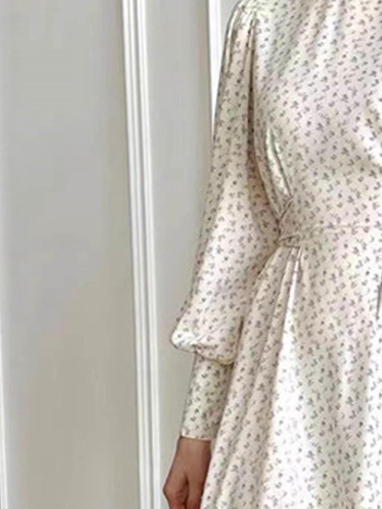 Elegant Long Sleeve Print Dress with Slim Fit Waist