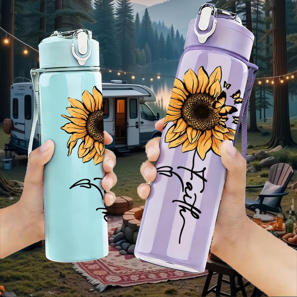 1 PZ Semplice Girasole Stelo Linea 750ml Colore Plastica Borraccia Sportiva Tappo Flip a Cannuccia Anti-perdita Adatta per Sport Ufficio Uso Domestico