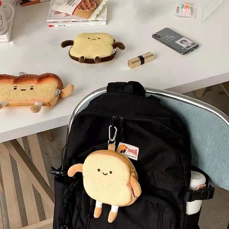Cute Bread Toast Plush Shoulder Bag Coin Purse Handbags Storage Crossbody Tote
