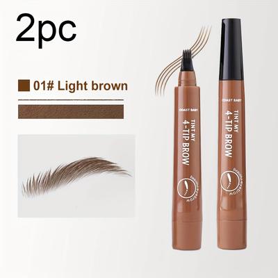 2pcs 4-Tip Brow Pens - Waterproof & Sweatproof, Dual Shades for Natural Look, Portable for On-the-Go Touch-Ups