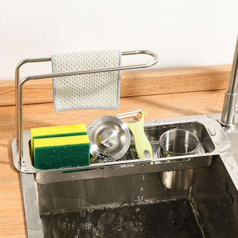Multifunctional Over The Sink Storage Rack Stainless Steel Adjustable Shelf for Mess Release Kitchen Space