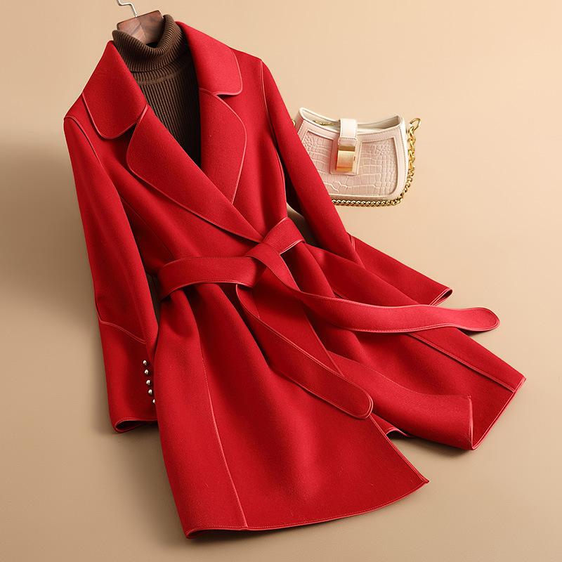 

Woolen coat women s autumn new age-reducing medium and long double-sided wool coat women s small XL (recommended about 125-69kg)