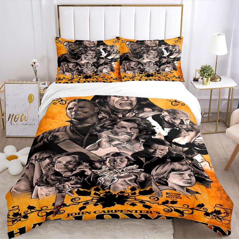 Halloween Horror Poster Bedding Set  Comforter Cover Gift for Bedroom,Includes 1 Cover and 2 Pillowcases, No InsertB354