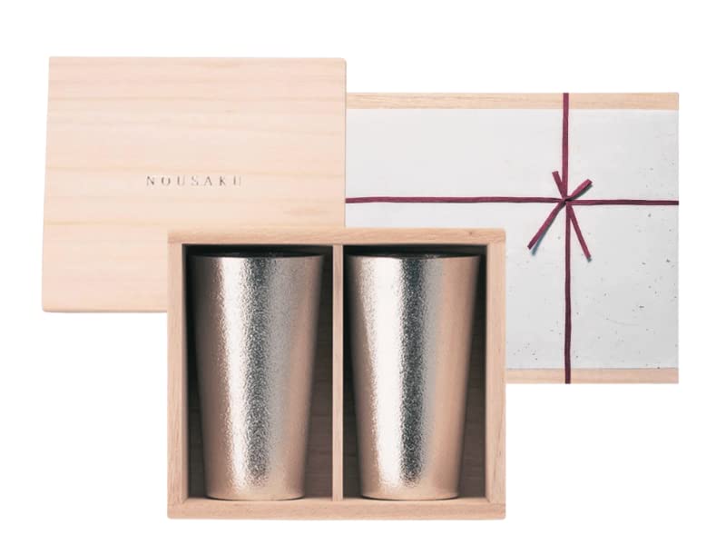Washi Set of 2 Beer Cups in a Paulownia Wood Box [Nousaku Wrapping]