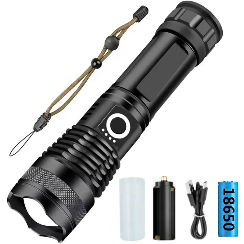 Powerful LED Flashlight USB Rechargeable Hand Light Telescopic Zoom Torch Lamp Outdoor Camping Fishing Lantern