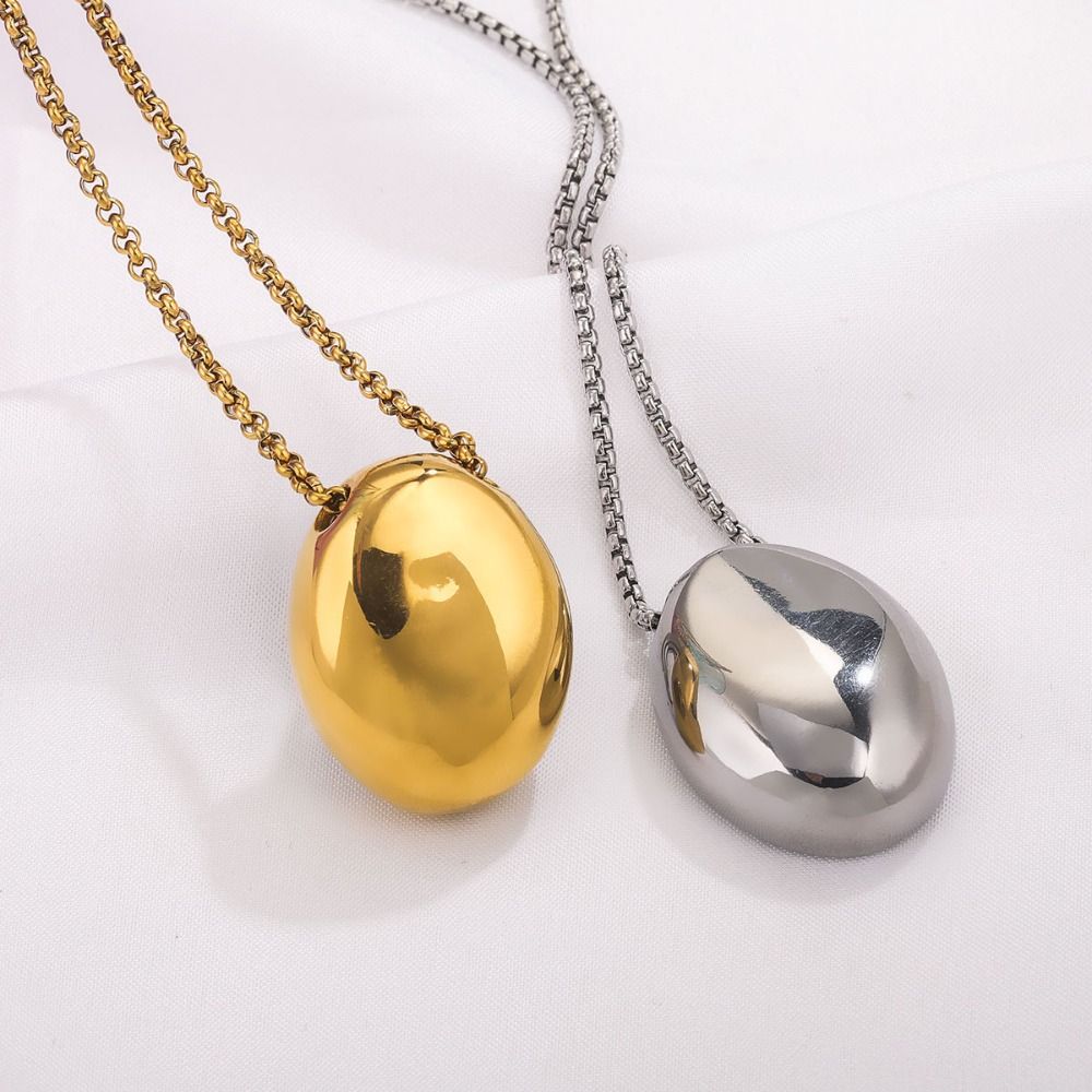 Geometric Water Drop Necklace Metal Smooth Glossy Droplet Pendant Long Sweater Chain Autumn Winter