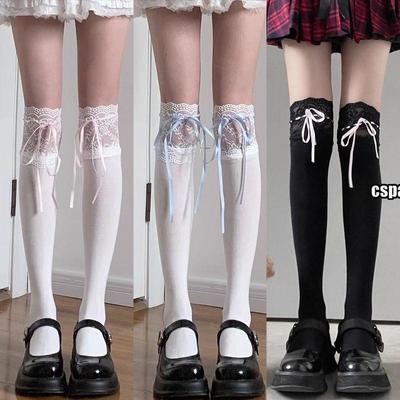 Weiße Spitzenborte Japanische Lolita Overknee-Socken für Damen