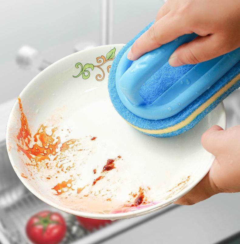 Cleaning Brush with Handle Kitchen Sponge Wipe Thickening Bathroom Tile Cleaning Sponge Household Stain Removal Clean Tools
