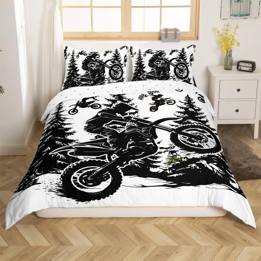 Bicycle Rider Duvet Cover Toddler Size for KidsMountain Bike Bedding Set for Teens AdultsWatercolor Quilt Cover