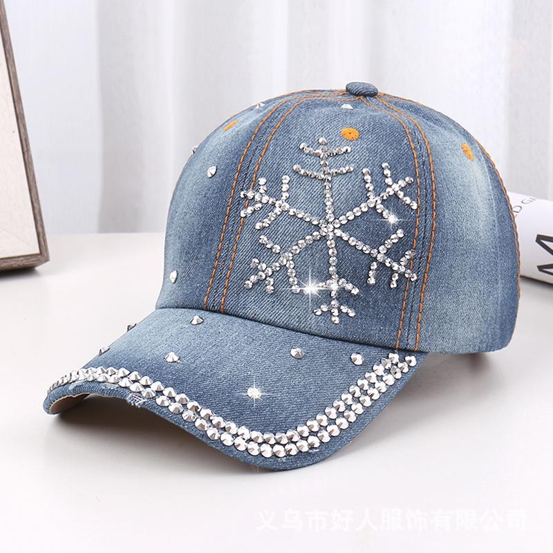 Damen Strass Denim Baseballkappe - Paris Schriftzug Sonnenhut