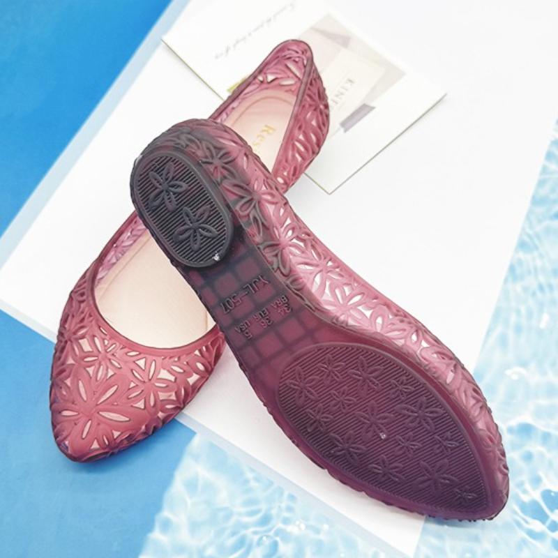 

Модные прозрачные ПВХ повседневные туфли-желе для женщин, удобные сандалии на плоской подошве с полым дизайном, летние нескользящие пляжные сандалии с острым носком 36 красный