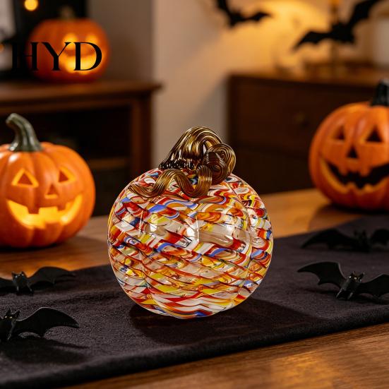 Pumpkin Ornament Mini Hand Blown Glass Ornament, Collectible Thanksgiving Halloween High-quality Faux Crystal Hanging Decoration for Fall, Harvest