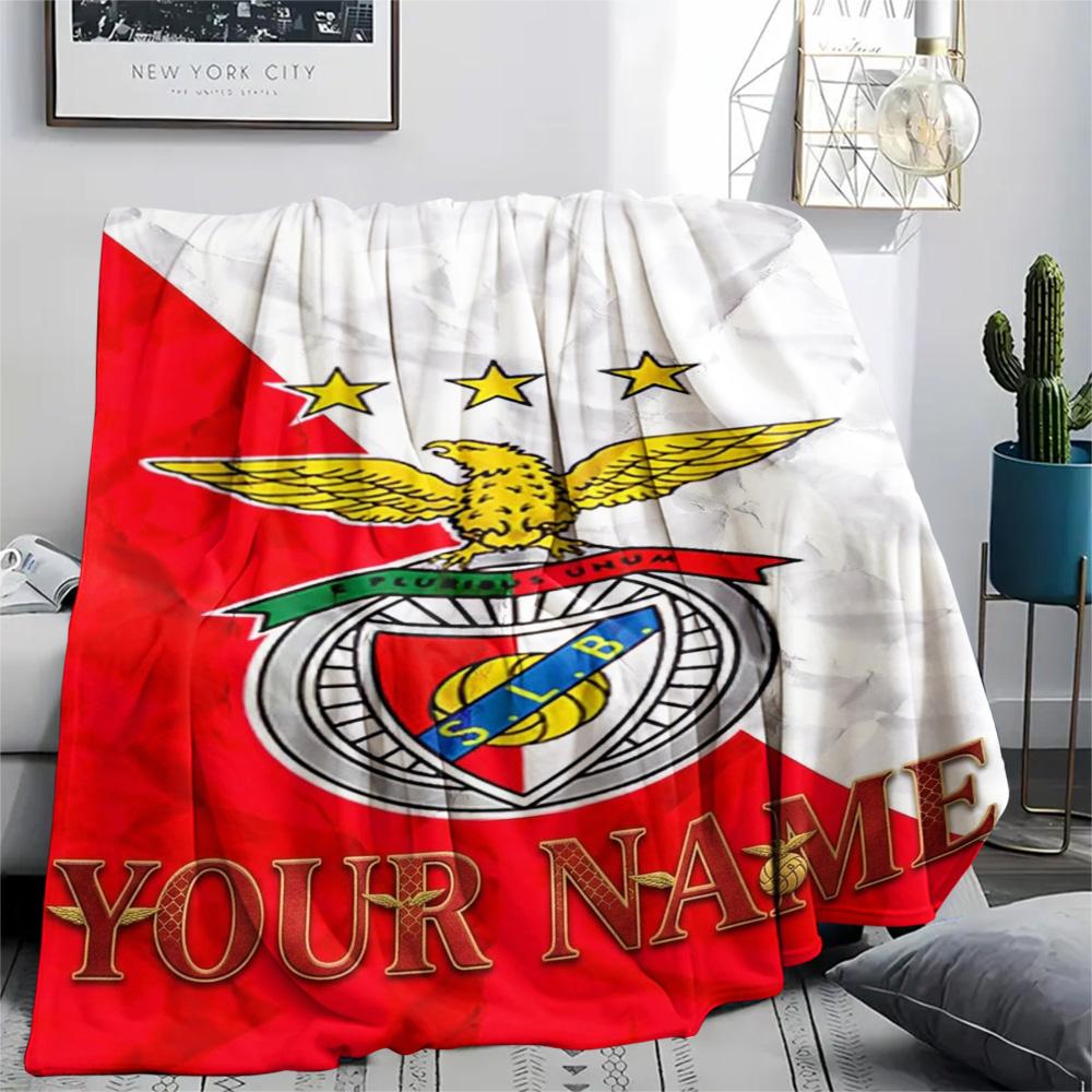 1PC Benfica Eagle Crest Custom Name Patterned Flannel Blanket Suitable For All Seasons For Home Decor Warmth And Comfort Gifts Holiday Present