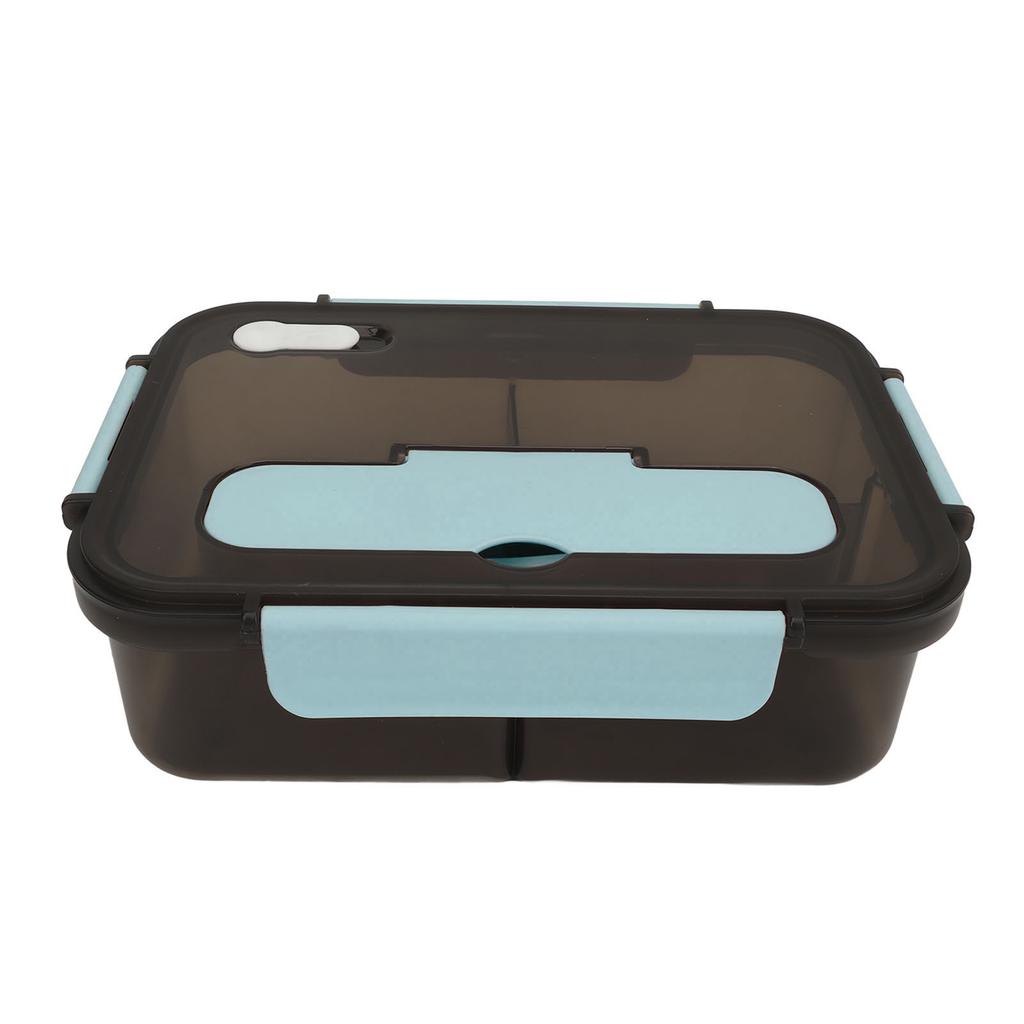 Lunch Food Box 3 Compartments Leakage Proof Microwave Safe Plastic Bento Box for Office School Picnic Blue 1500ML