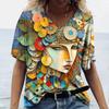 Funny 3D Beauty Pattern Women's T-Shirts Fashion V-neck Short Sleeve Top Summer Street Hip Hop Tee Fashion Loose Female Clothing