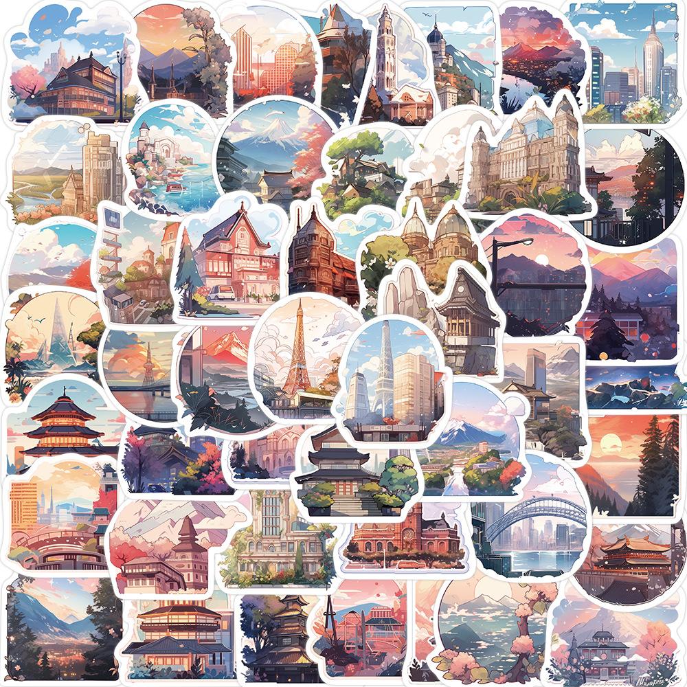 50 INS World Landscape Pictures Graffiti Stickers Personalized Decorative Guitar Notebook Suitcase DIY Waterproof Stickers