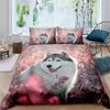 Cute Husky Puppy Bedding Set Polyester Flower Jungle Print Duvet Cover Double Queen King Size