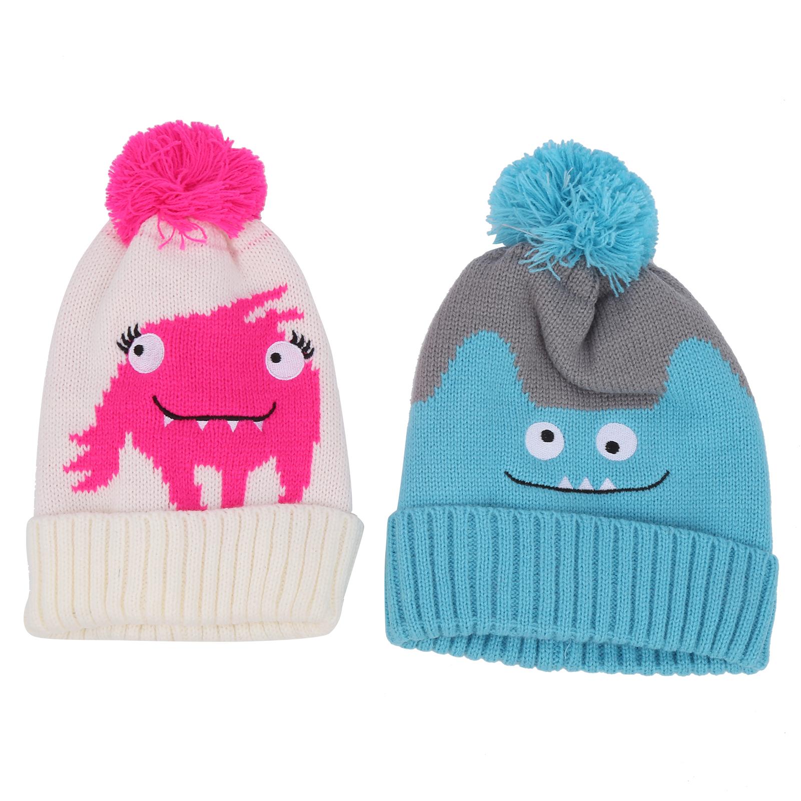 2Pcs Toddler Baby Hat Knitted     Pattern Bonnet Beanie Winter Warm Supplies(BlueWhite )