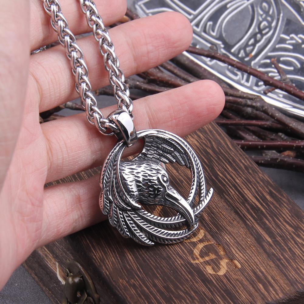 Vintage Norse Raven Necklace Odin Viking Pendant Crow Runes Thor Hammer Mjolnir Talisman for Men Women