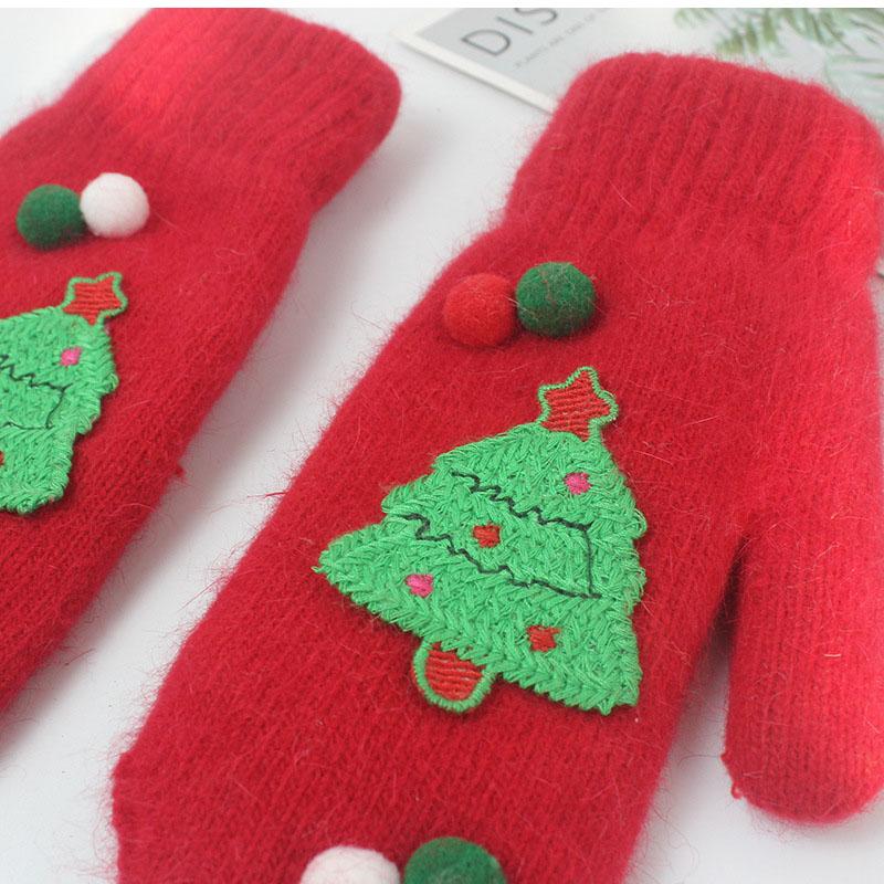 Christmas Gloves Christmas Tree Snowman Bells Mitten Winter Warm Knitted Gloves for Women Kids Xmas Gift Cycling Ski Mitten