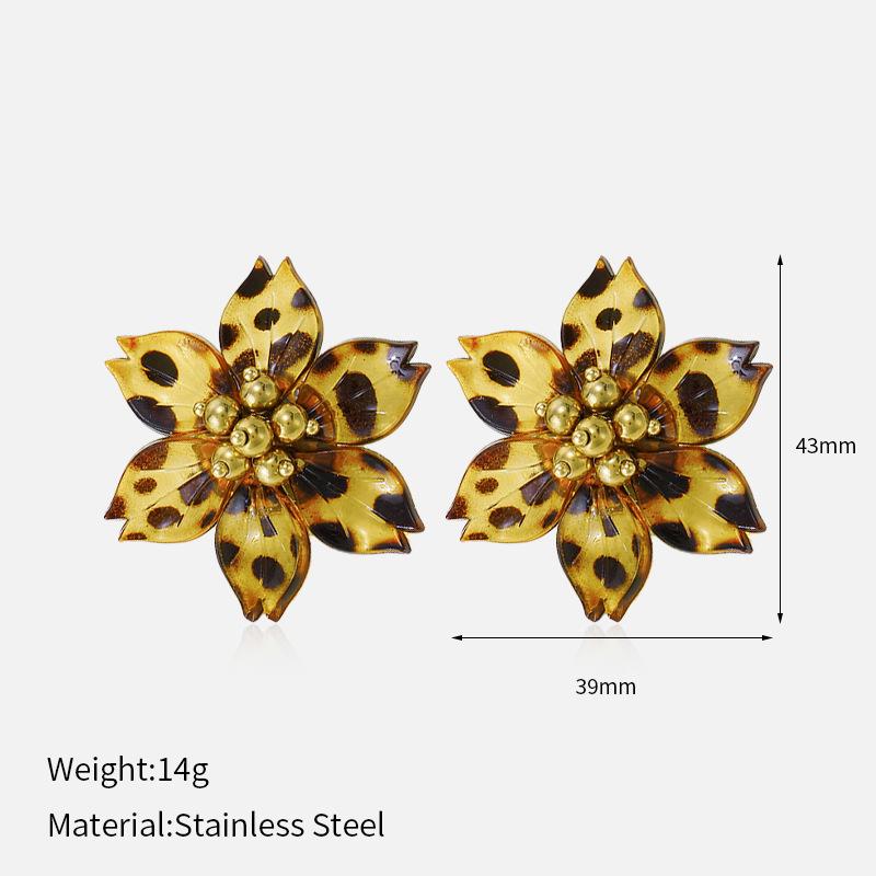 

New Leopard Print Flower Earrings, Exquisite Morandi Resin Floral Luxury Premium Stud Ear Jewelry 1