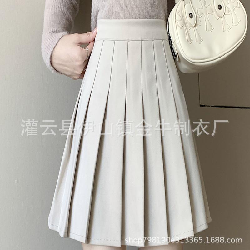 Women's High Waist Pleated Skirt A Line Slim Solid Color Preppy Mini Skirt Casual Skirt