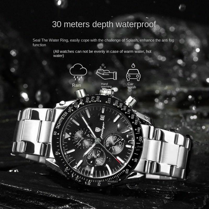 Top Neue Herrenuhr Multifunktionale Stahlband Quarz Wasserdicht Leuchtende Armbanduhr
