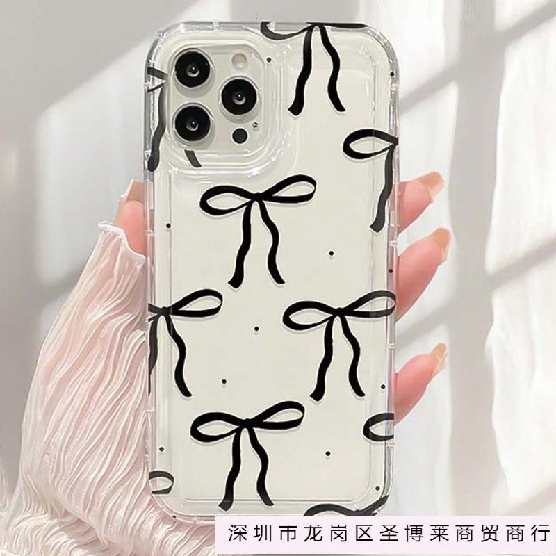 Niche transparent bow is suitable for iPhone15promax mobile phone case 16 Apple 14/13 anti-drop 11/12 soft