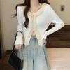 Women's Knitted Top Solid Color V-neck Lace Patchwork Slit Long Sleeved Top