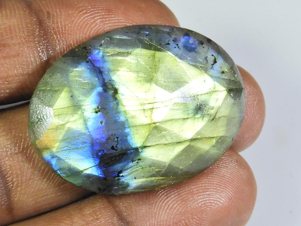 56Cts.NATURAL LABRADORITE CHECKER CUT OVAL LOOSE GEMSTONE CABOCHON 26X36X7MM ET-261