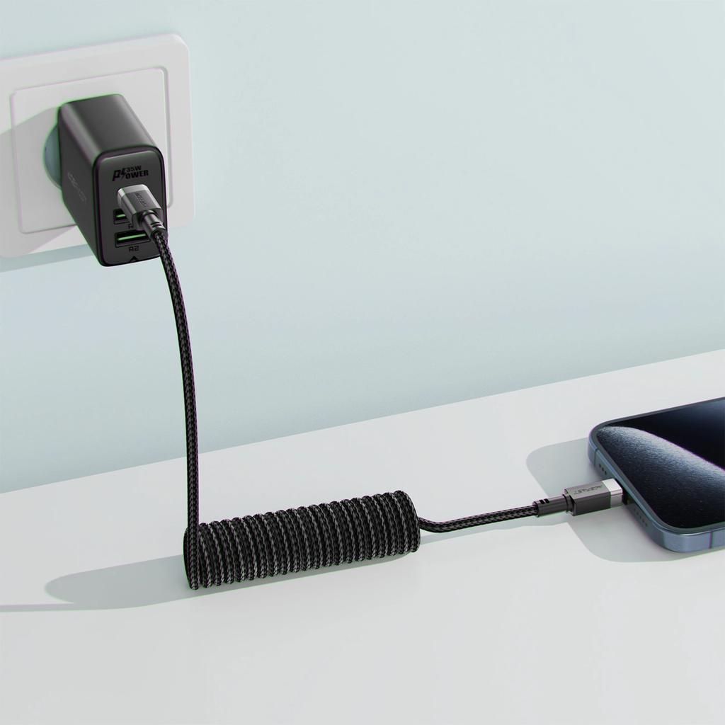 Kabel Acefast C14-04 Usb-A - Usb-C Sprężynowy 480Mb/S 3A 1.2M - Czarny