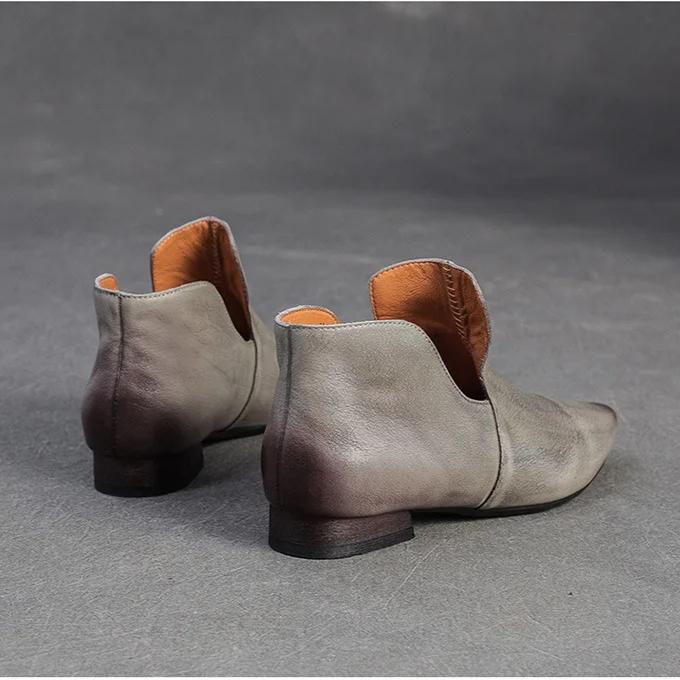Johnature Genuine Leather Pointed Shallow Low Heel Shoes Fashion And Versatile Women's Slip-on Shoes
