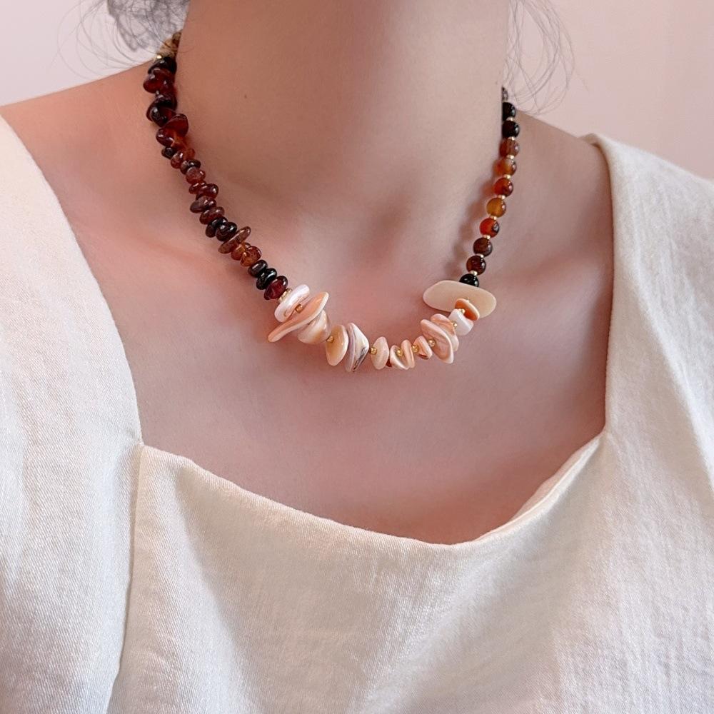 Holiday Style Natural Stone Beaded Necklace Women's Irregular Special-shaped Shell Collarbone Chain Niche Neck Chain with Jewelry
