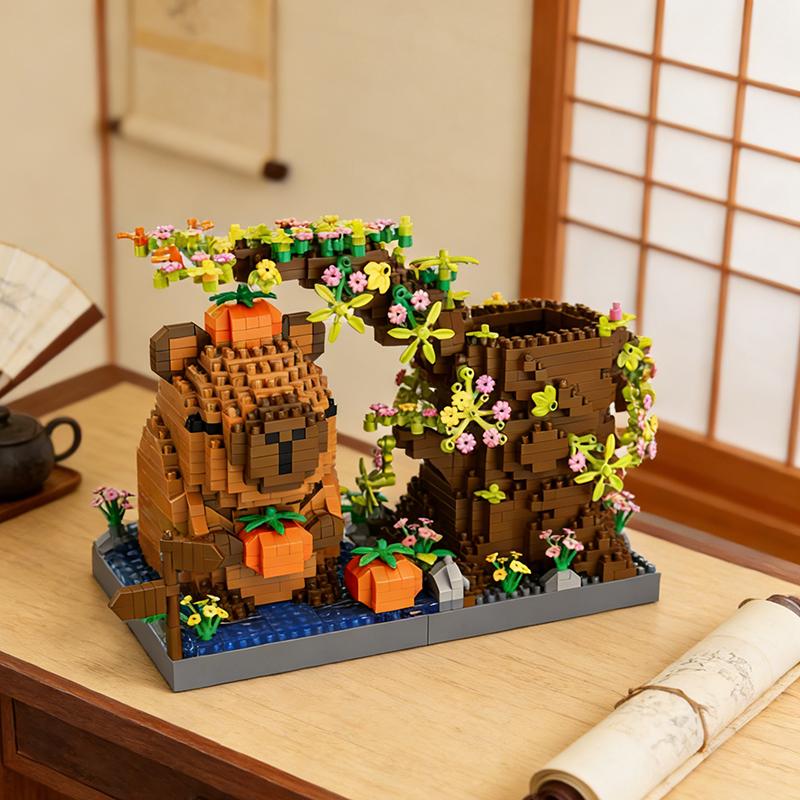 New-Off-The-Shelf Capybara Construction Superior-Grade Assembly-Bricks Premium-Quality Pen Premium-Quality Holder Superior-Grade Cute Top-Grade