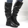 Women's Solid Color Comfortable Low Heels Fashion Pleated Knee-high Boots Round Head Square Heels Increase Large Size Women Shoe