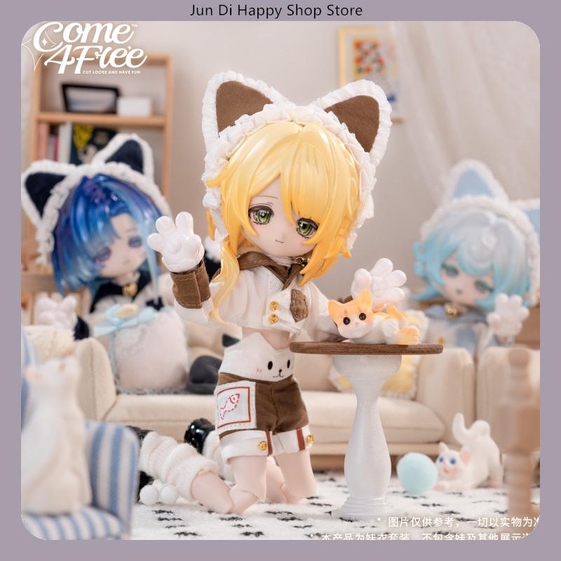 COME4FREE 1/12 BJD Doll Clothes Daily Series Caramel Meow Meow Dress Outfit Set for OB11 Doll Clothes