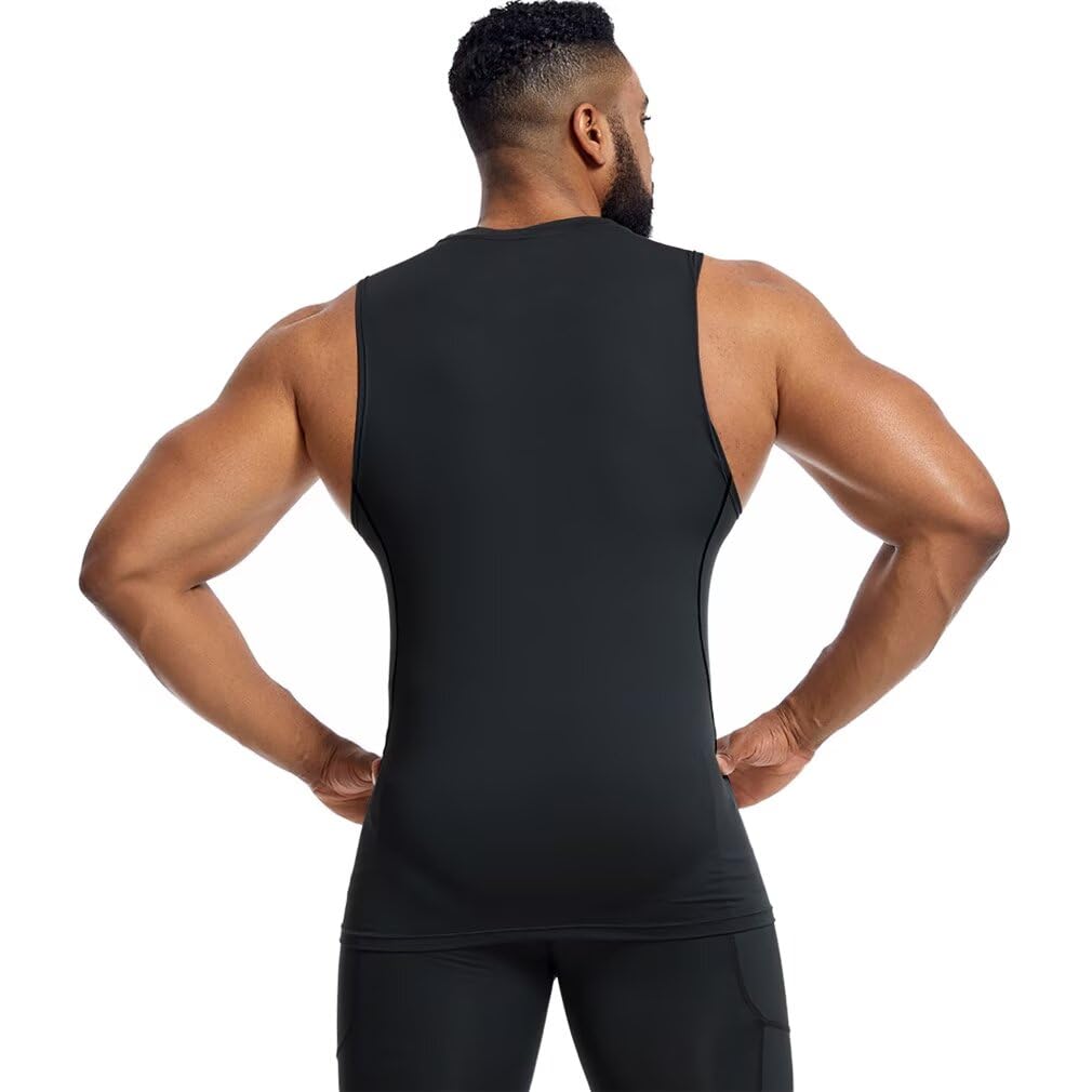 HedingRed Sleeveless Compression Tank Breathable and Sports Undershirt for Training and Men's Top, Quick-Drying Fitness, HR1981blk-M