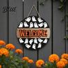 Halloween Door Sign Hanging Sign Wooden Front Hanger Wreath Cute Durable Ghost Welcome for Porch Wall Indoor Home Decoration