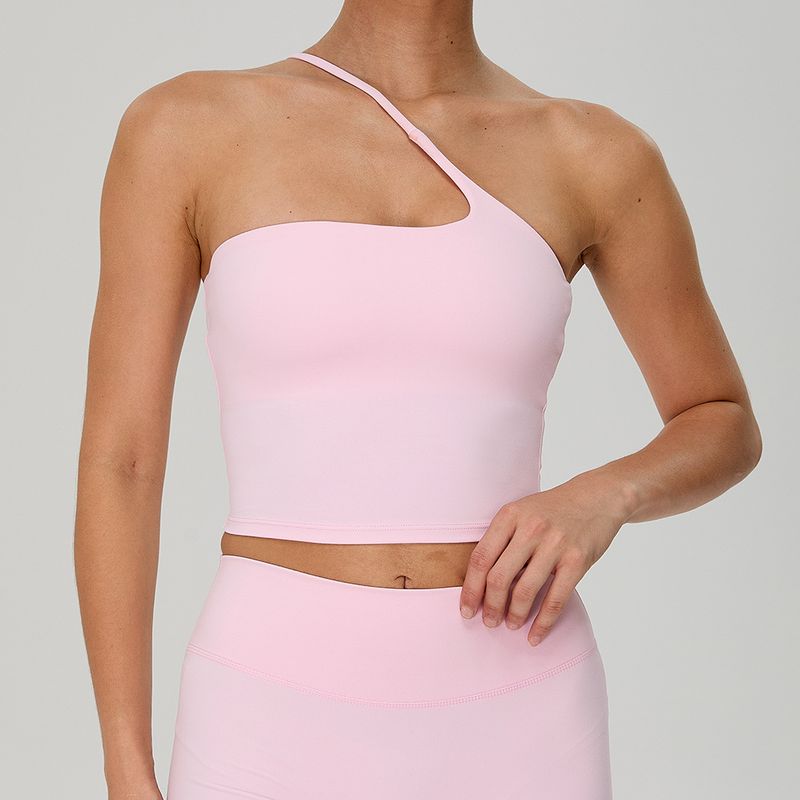 Foreign Trade New European and American Oblique Shoulder Beauty Back Yoga Nude Feel Yoga Clothes Top Outdoor Running Sports Fitness Vest Women