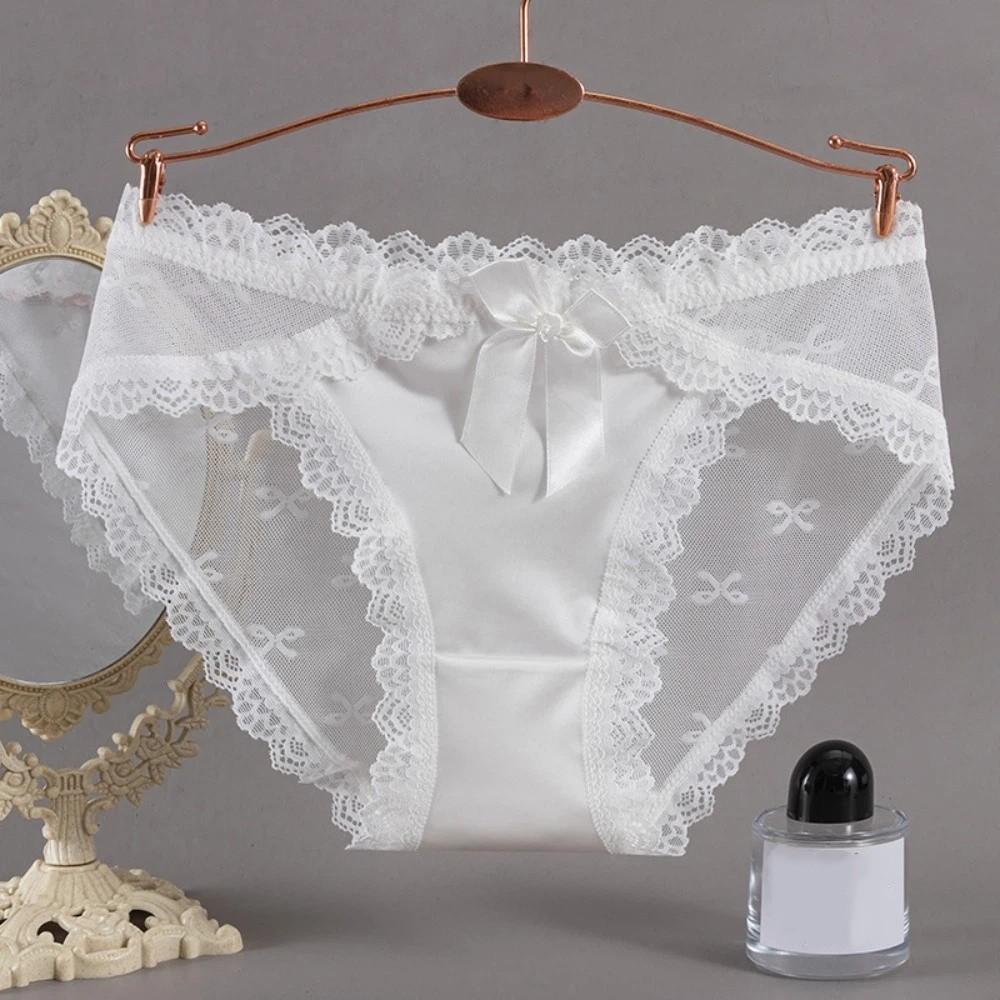 Bow Lace Panties Transparent Mesh Flower Briefs Breathable Underwear for Women  Lady