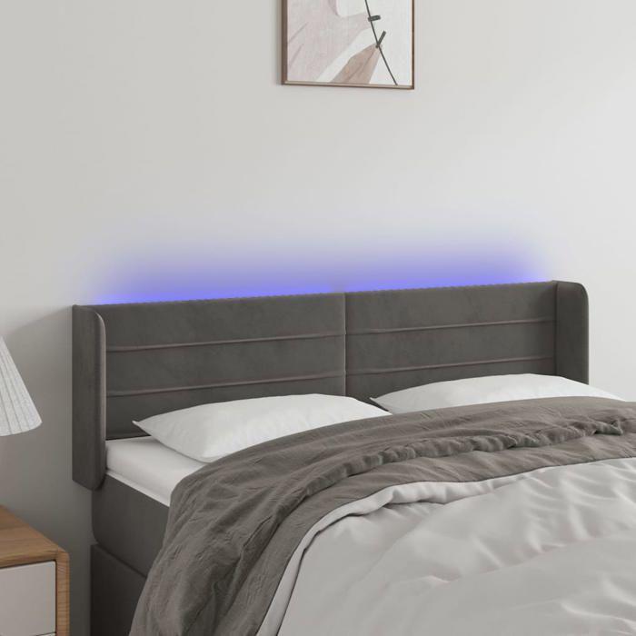 VidaXL Tête de Lit à LED Meuble de Chambre à Coucher Accessoire de Lit Double Tête de Cadre de Lit Intérieur Gris Foncé 3123425