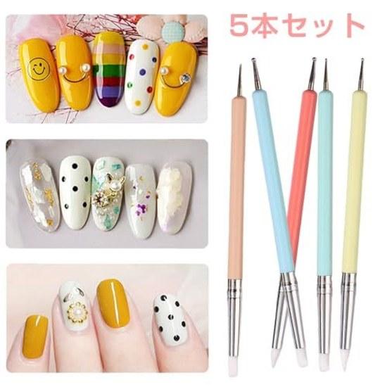 Set da 5 pezzi pennello silicone unghie penna puntinatura testa a doppia estremità unghie in gel strumento per puntinismo bastoncino per arte facile durevole punta da intaglio trapano pittura manicure