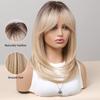 Synthetic Wigs Long Natural Wavy Wig Ombre Brown Golden Highlight Blonde Layered Hair with Side Bangs for Women Heat Resistant