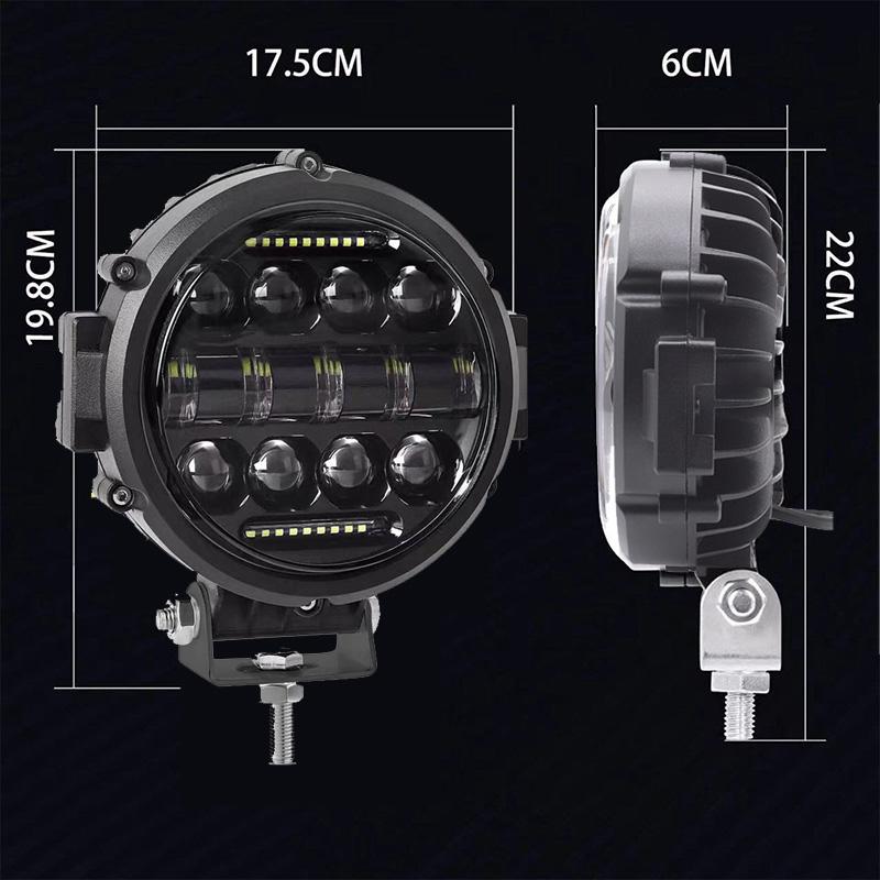 7-Zoll 60W Runde LED-Leuchten Scheinwerfer Superhelle Offroad-LED-Arbeitslichtleiste Verstellbare Montagehalterung Tagfahrlicht