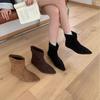 2025 Autumn and Winter New Temperament Pointed Head Low Slope Heel Chelsea Thin Niche Low Tube Women's Short Boots