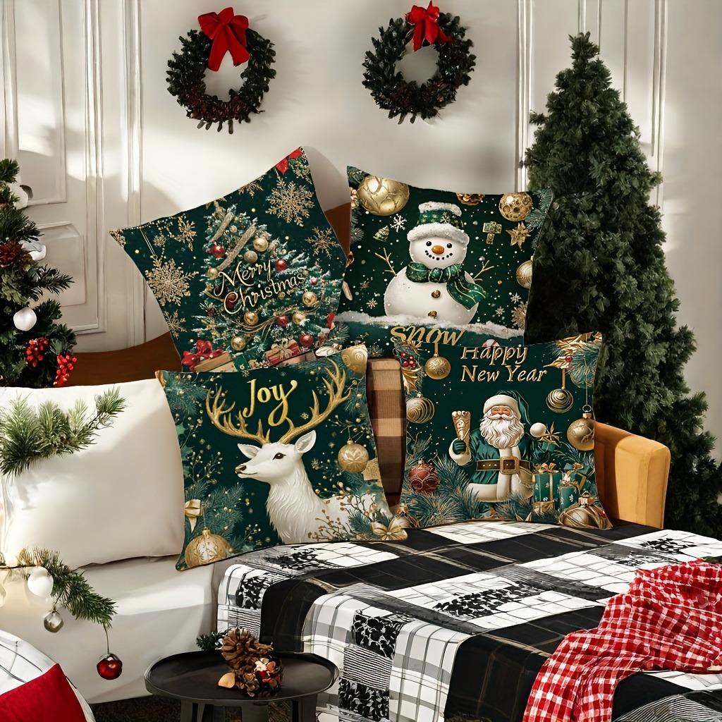 Festive Christmas & New Year Pillowcases: Snowman, Santa, Deer, and Joy Designs Sofa Cushion Cover New Year Home Room Decoration
