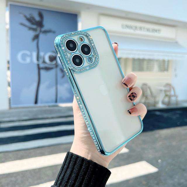 Mode-Flash-Bohrer-Kamera-Objektiv-Schutz, weiche Silikon-Handyhülle für iPhone 13 Pro Max 12, Diamant-Glitzer, klare Beschichtung