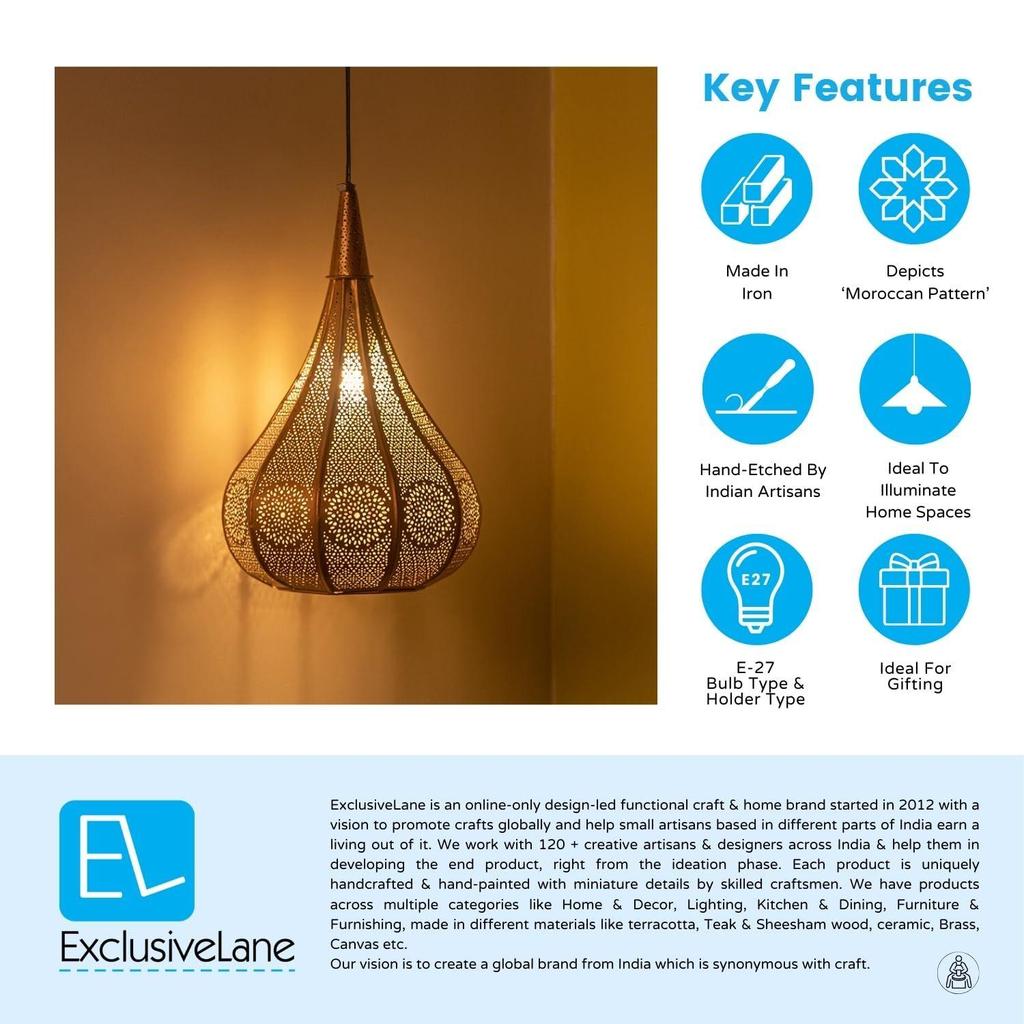 Moroccan Flame' Pendant Hanging Lights for Living Room (Iron, Without Bulb, Metallic Brown, Corded Electric)
