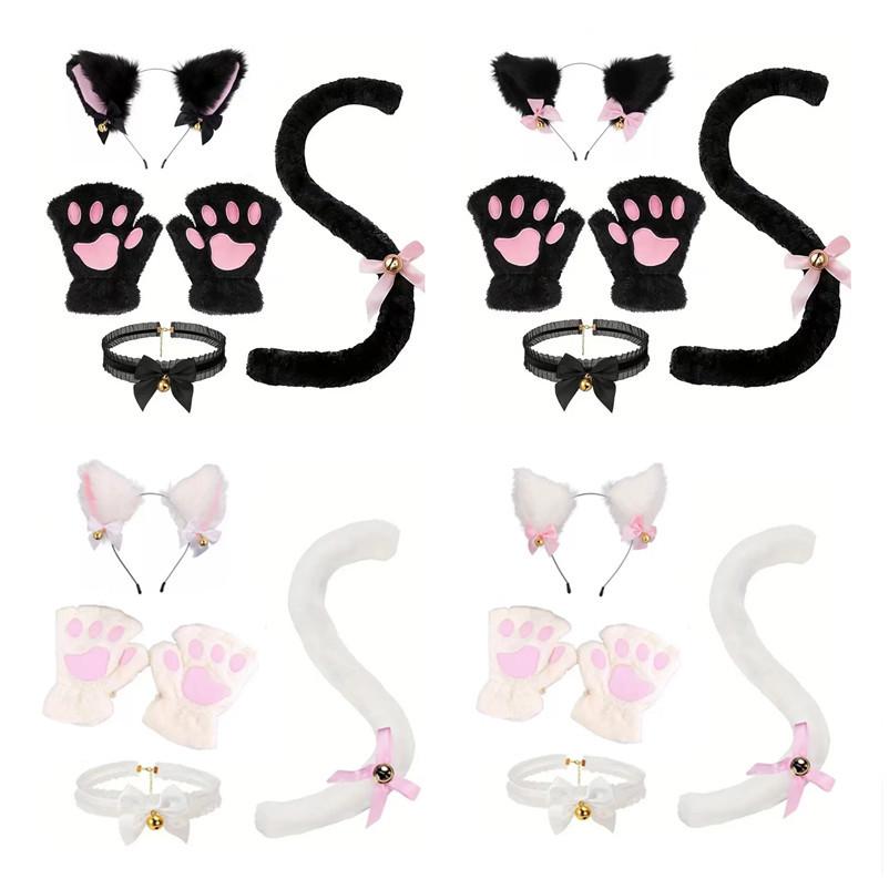 Halloween Cat Cosplay Set: Ears, Choker, Paw Gloves & Tail for Party Fun