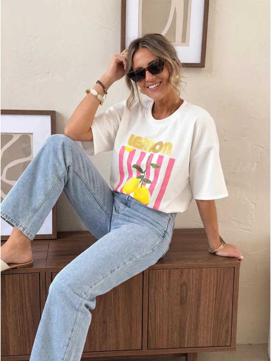 Oversized Thick Lemon print Summer T-shirt S